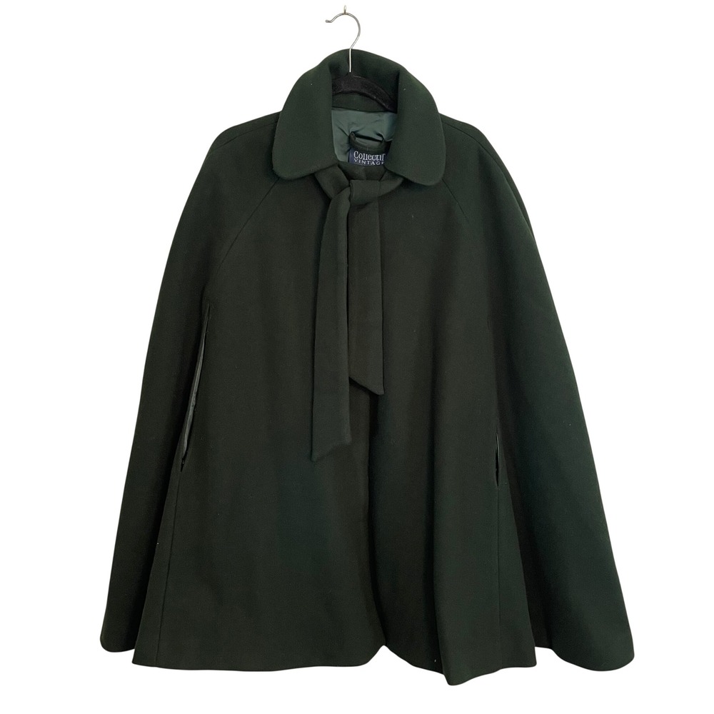 Collectif Vintage London Forest Green Cape Coat Peter Pan Collar Tie OS